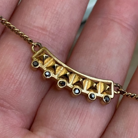 Rebecca Minkoff 3 Piece “Curb” Gold Tone Pyramid Set Earrings & Pendant Necklace - Picture 16 of 17